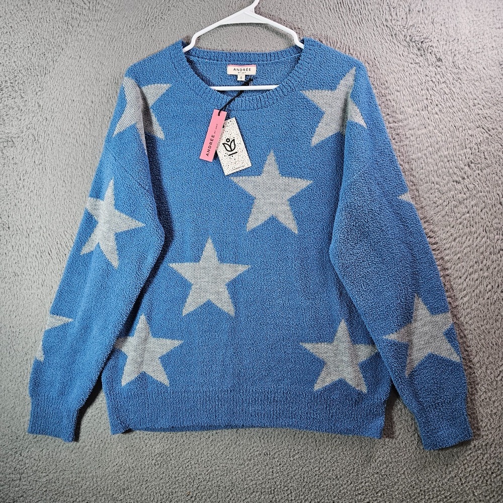 NEW Andree Sweater Women Small Stretch Star Gray Blue